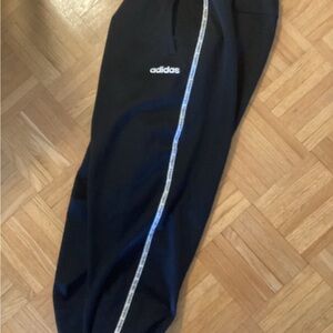 Adidas Black Track Pants with White Stripe